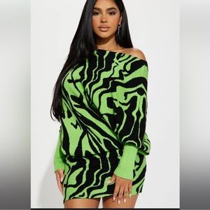 Green and black sweater dress